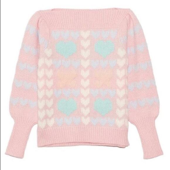 LoveShackFancy Gizela Pullover Sweater Size M In Fairy Forest Multi Hearts Print - Picture 7 of 16